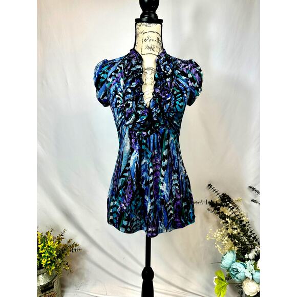 HeartSoul Y2K Baby Doll Ruffle Short Sleeve Top Blue Multi M - Picture 4 of 12